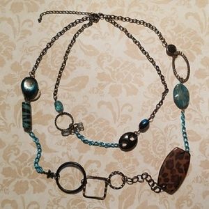 Blue, black, and cheetah design Necklace